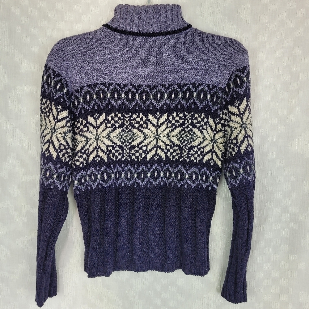 Sweater Project purple lavender ivory ski sweater turtleneck cozy hygge sport M - Picture 3 of 10